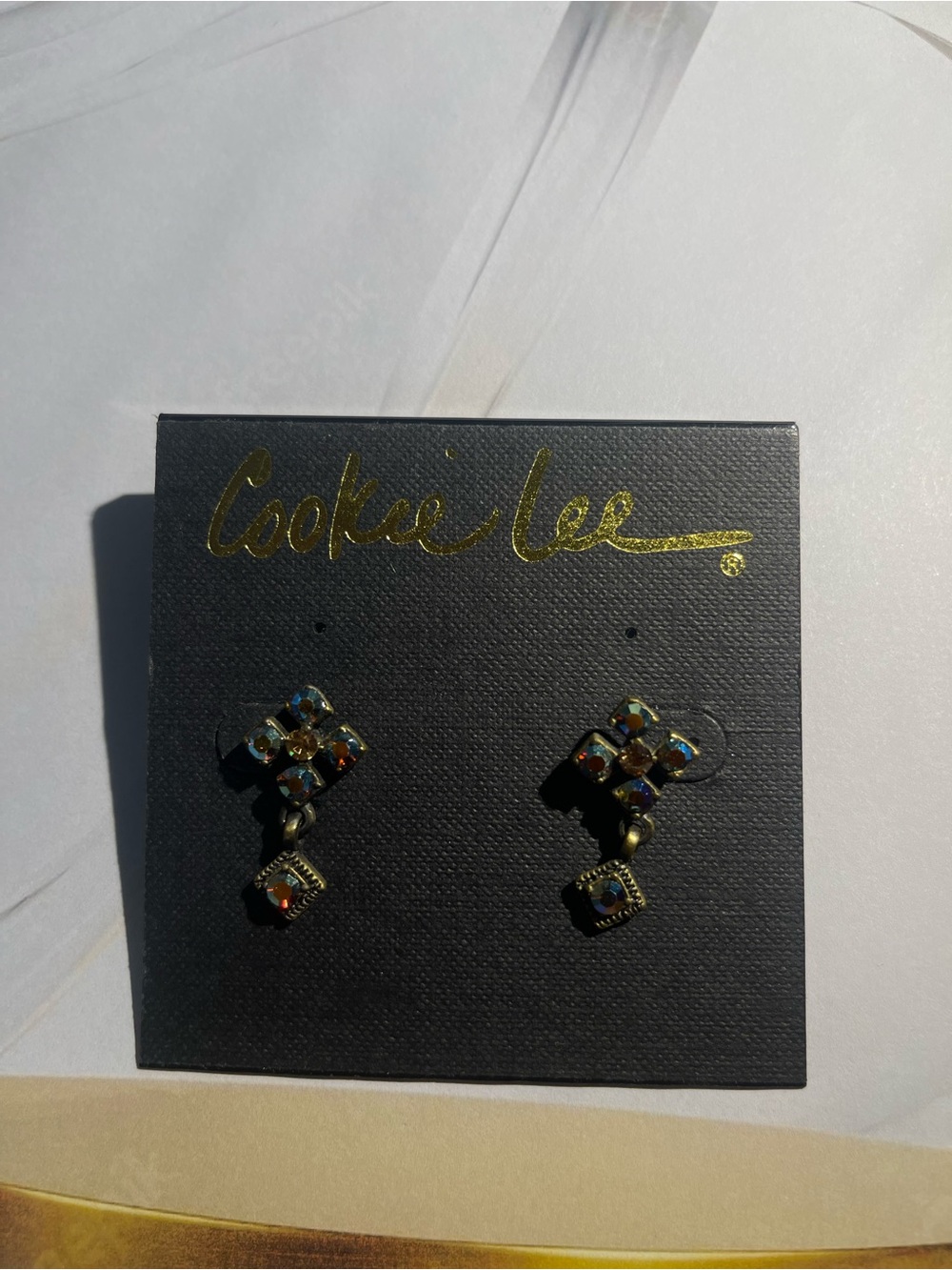 Cookie Lee Gold-Tone Iridescent Crystal Drop Earrings